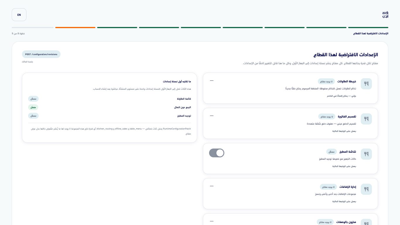 الخطوة الثامنة من تسع: خريطة قدرات القطاع والمفاتيح الثلاثة لأول نسخة إعدادات